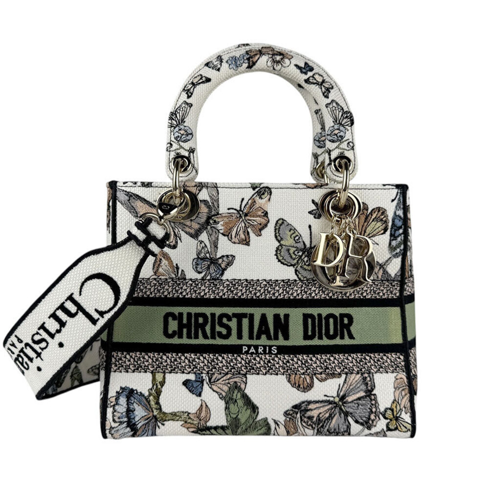 Christian Dior Lady Delight Canvas 2way Shoulder Bag White Multicolor